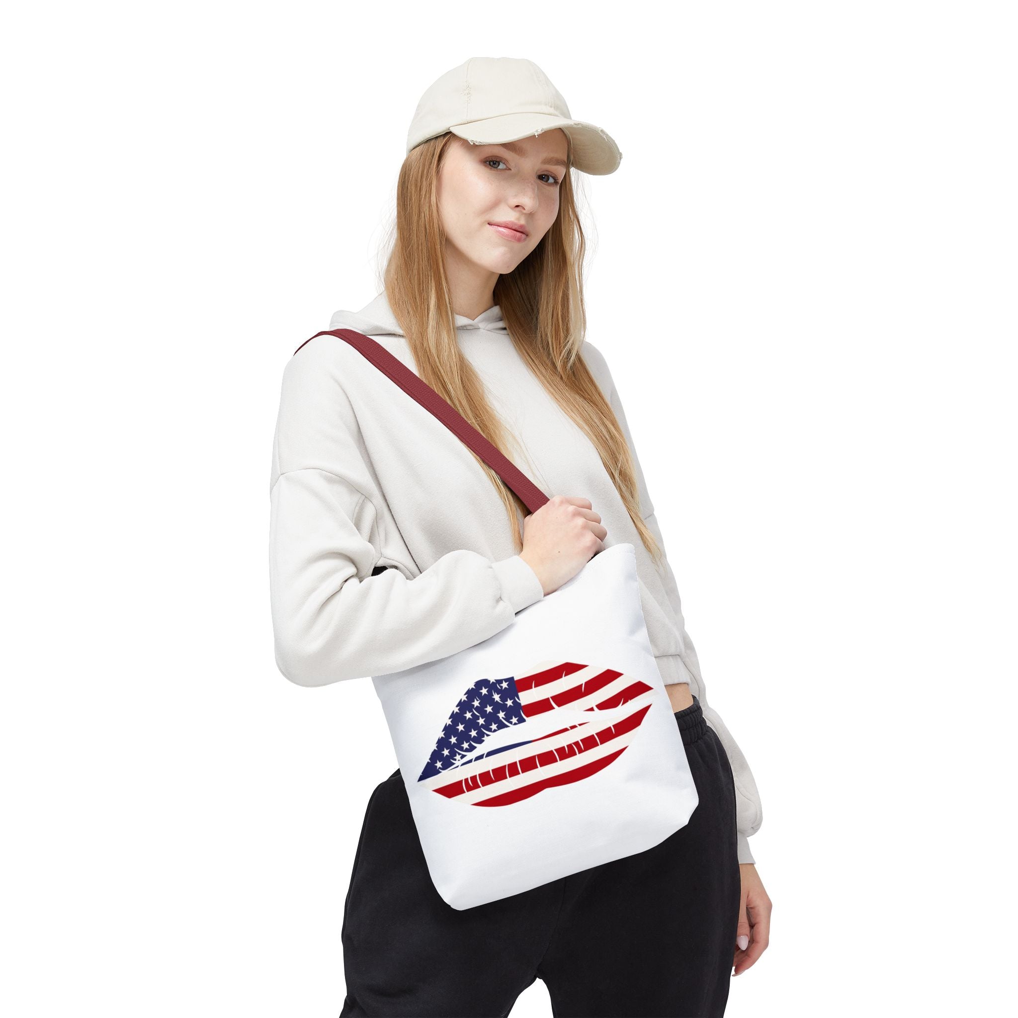 American Flag Lip Print Tote Bag — Patriotic 4th of July Beach & Everyday Tote