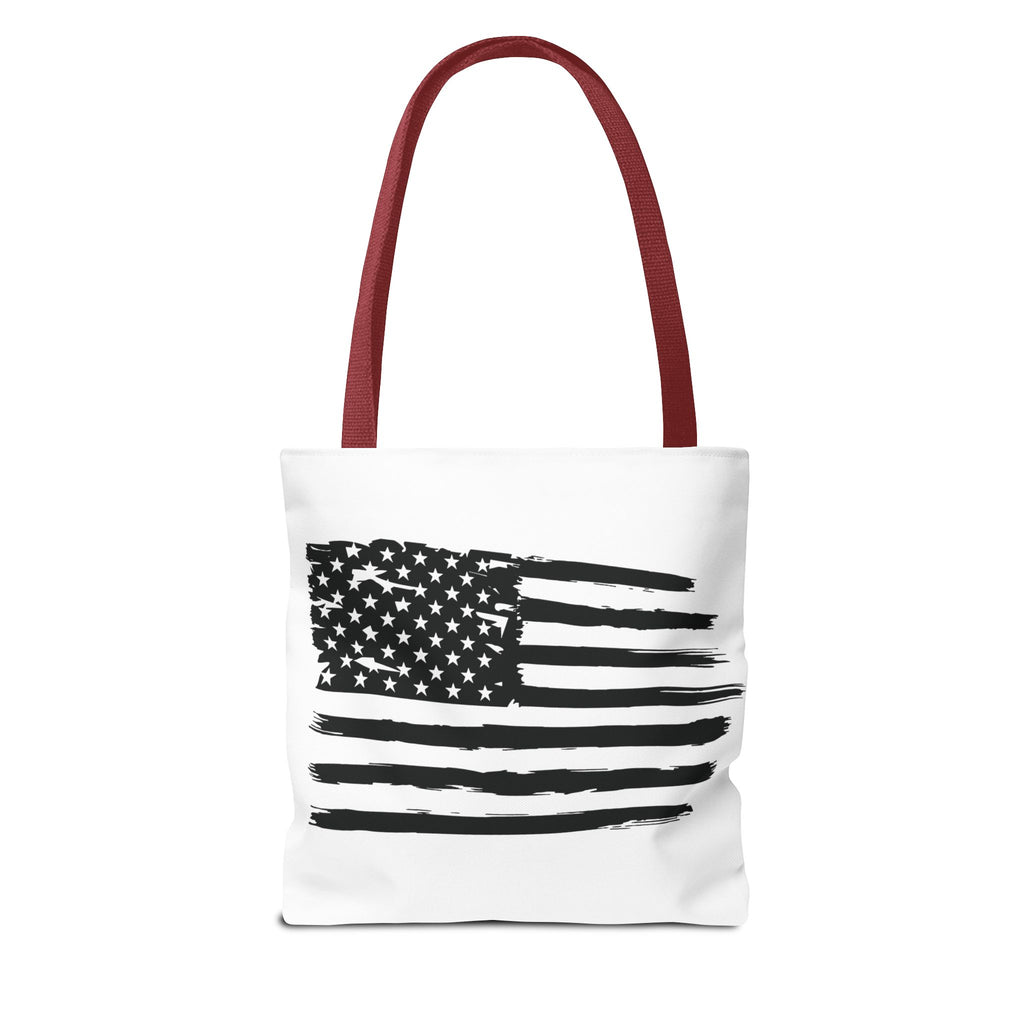 American Flag Tote Bag — Distressed Black & White Patriotic Canvas Tote