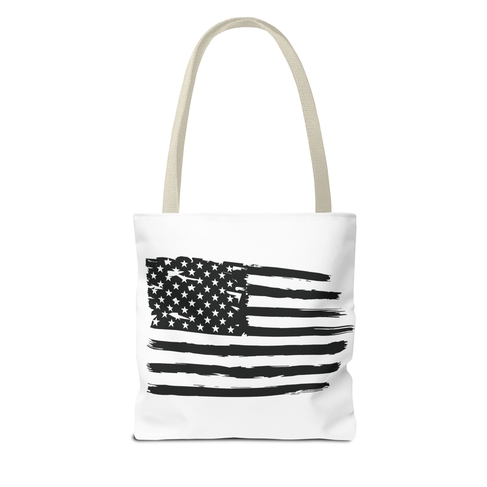 American Flag Tote Bag — Distressed Black & White Patriotic Canvas Tote
