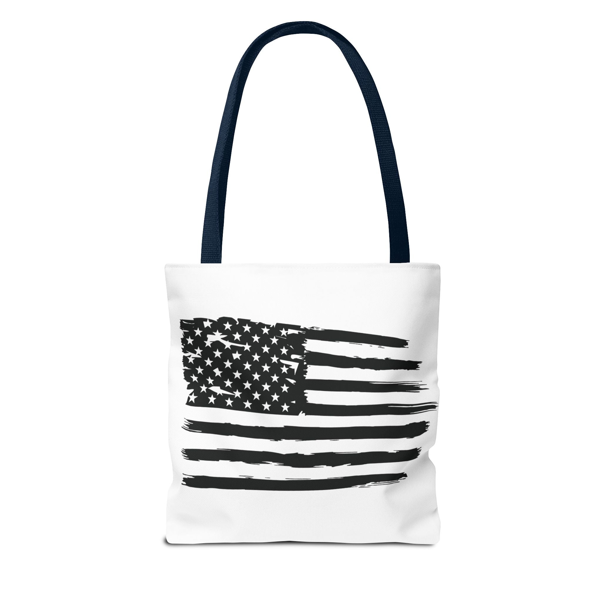 American Flag Tote Bag — Distressed Black & White Patriotic Canvas Tote