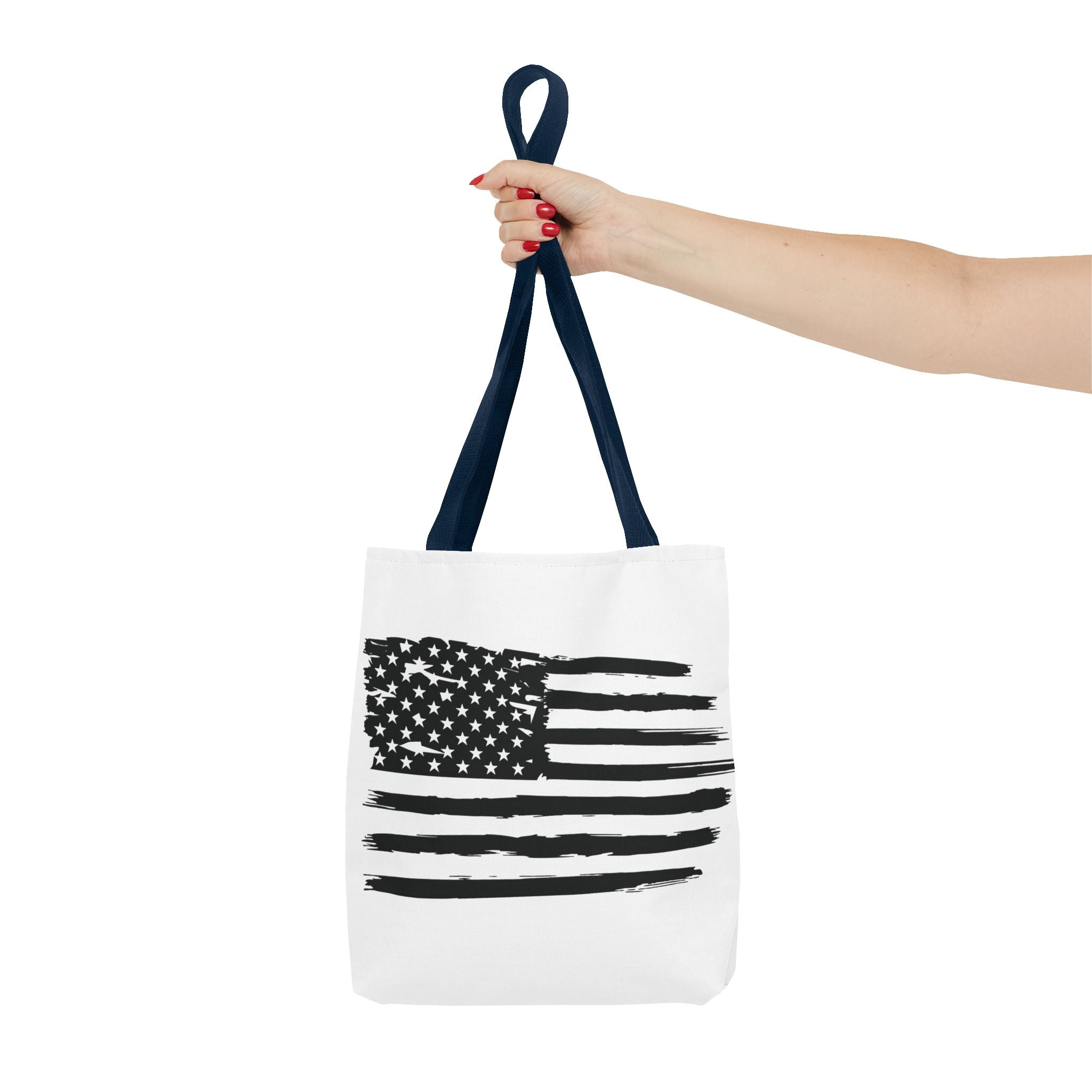 American Flag Tote Bag — Distressed Black & White Patriotic Canvas Tote