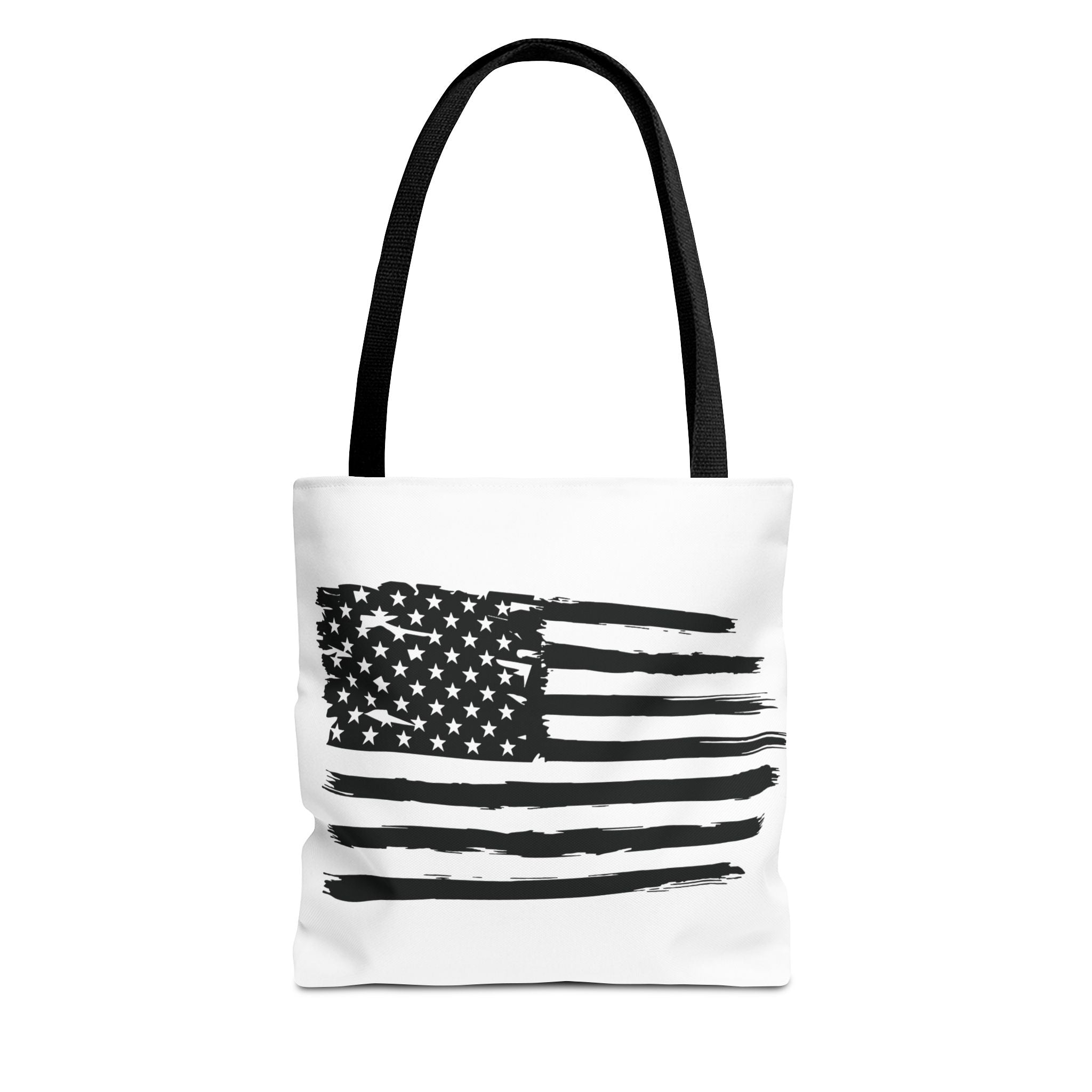 American Flag Tote Bag — Distressed Black & White Patriotic Canvas Tote
