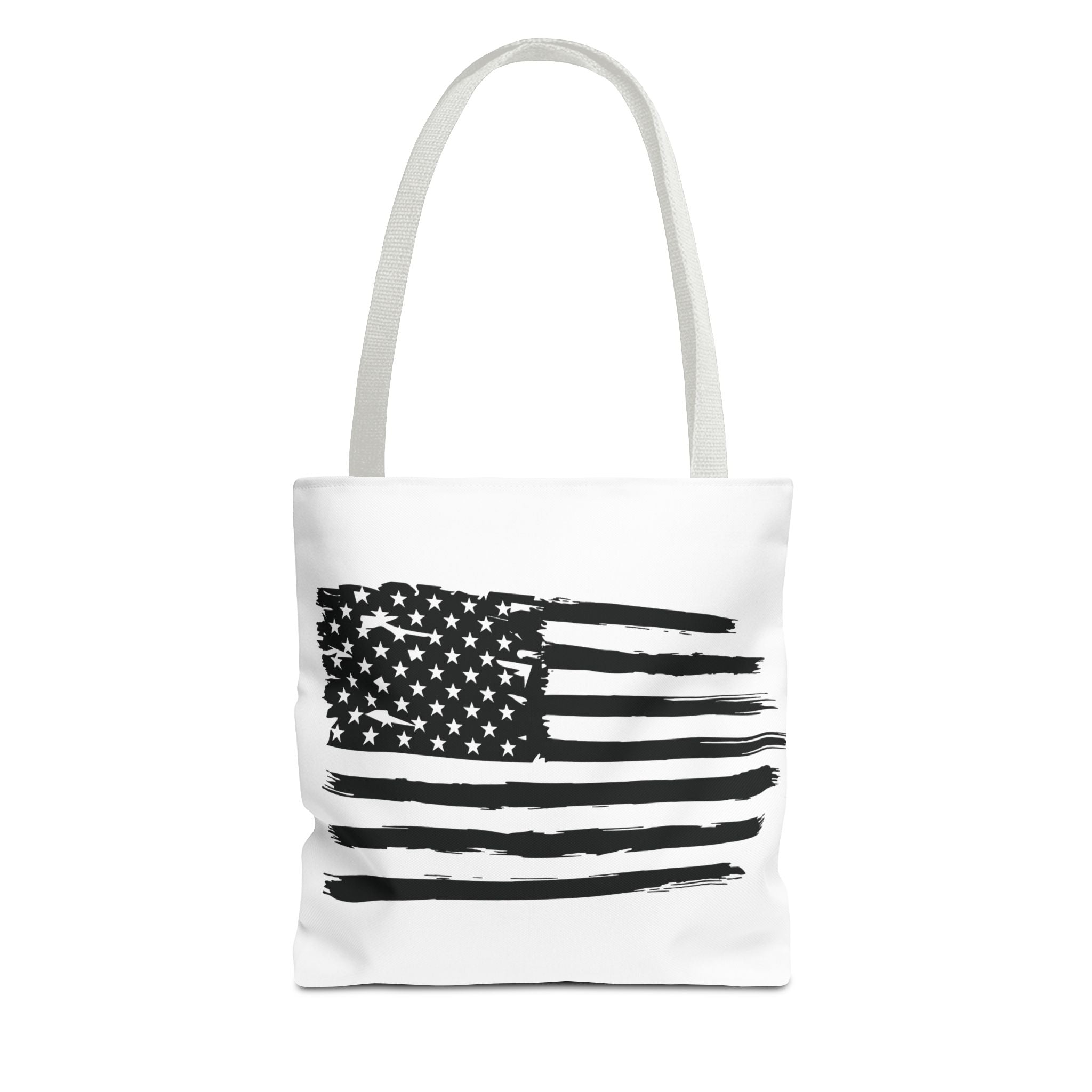 American Flag Tote Bag — Distressed Black & White Patriotic Canvas Tote