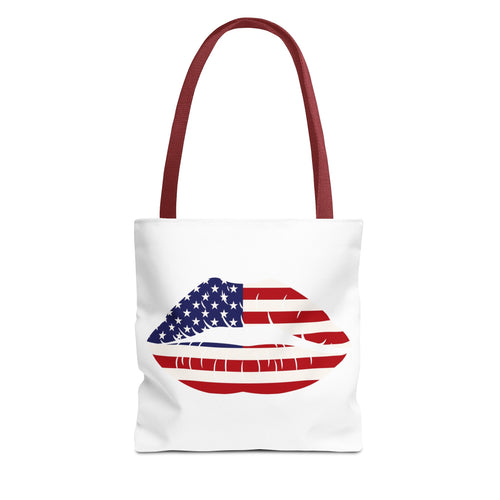 American Flag Lip Print Tote Bag — Patriotic 4th of July Beach & Everyday Tote