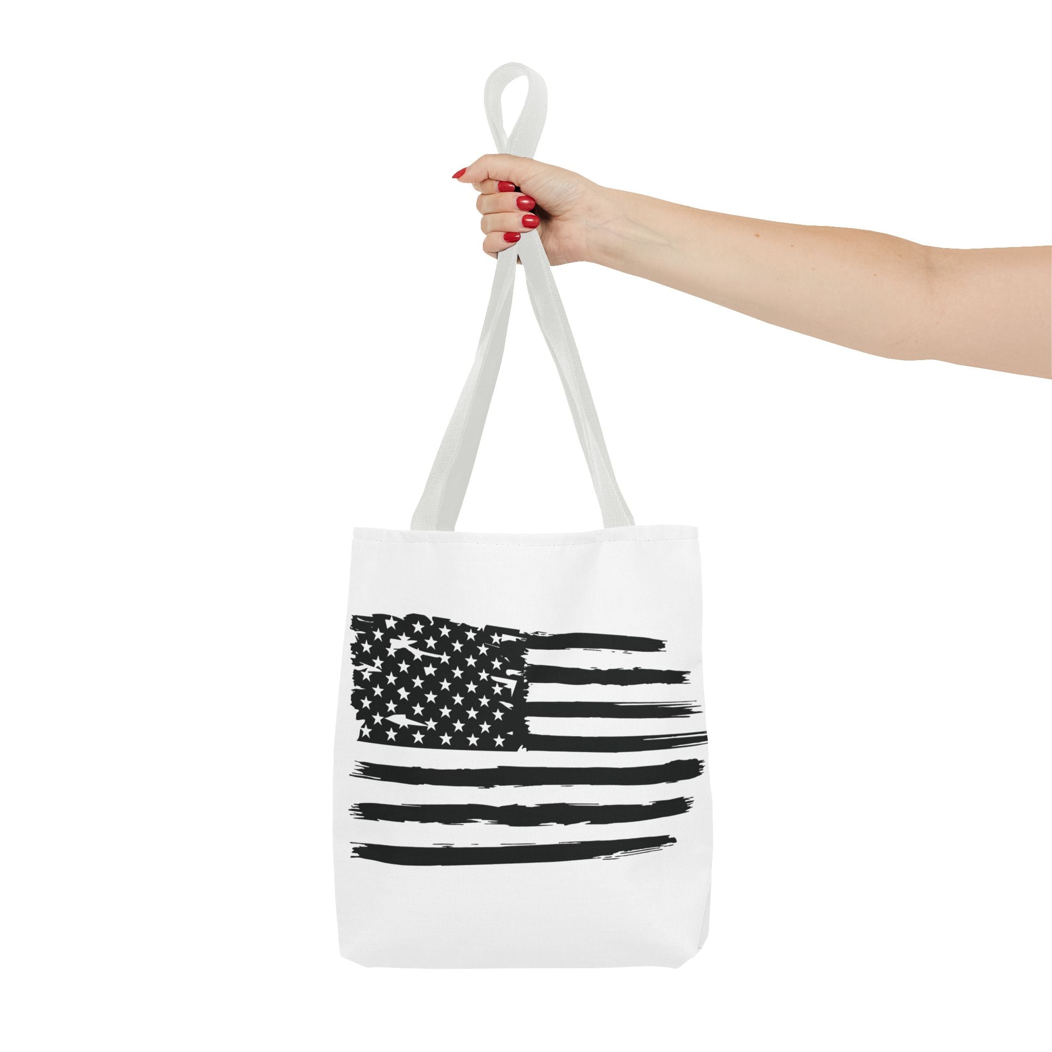 American Flag Tote Bag — Distressed Black & White Patriotic Canvas Tote