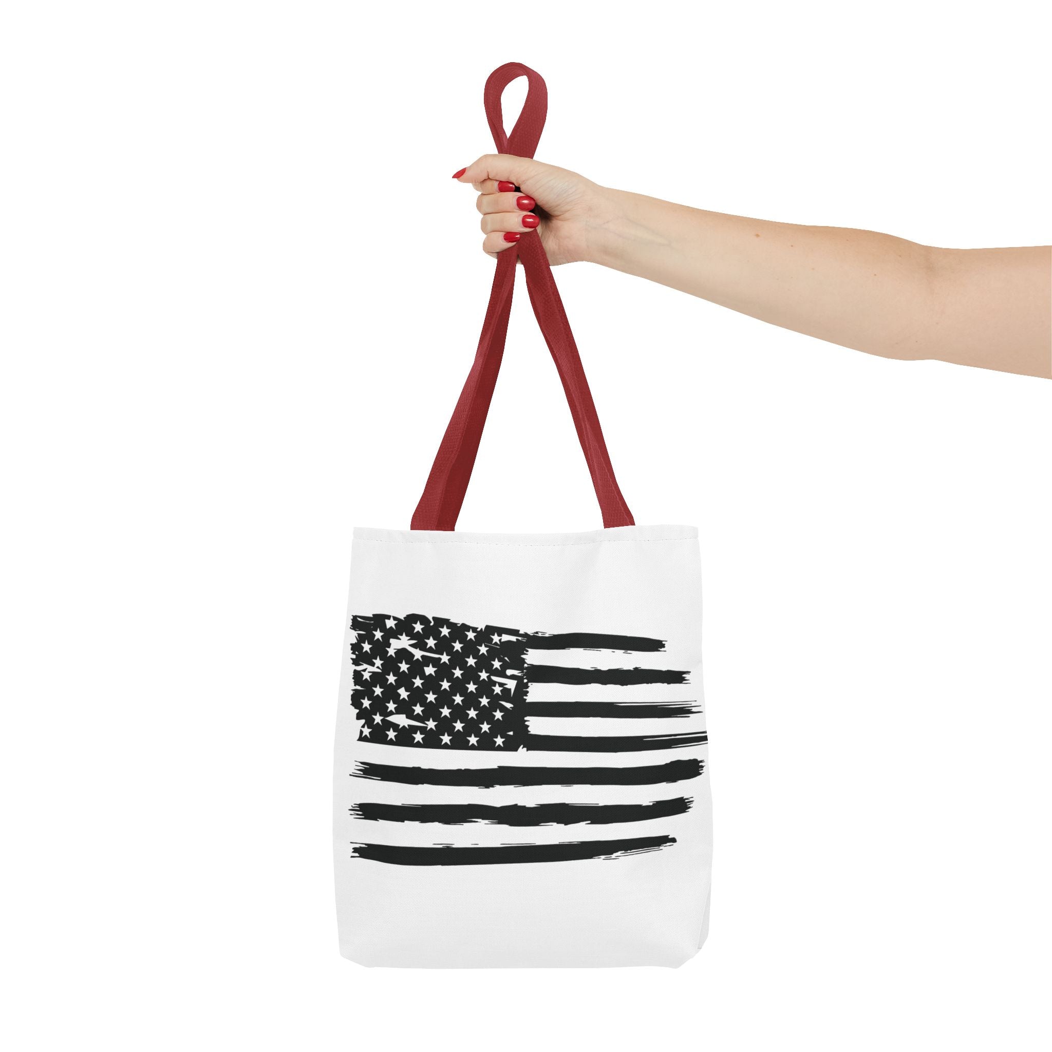 American Flag Tote Bag — Distressed Black & White Patriotic Canvas Tote