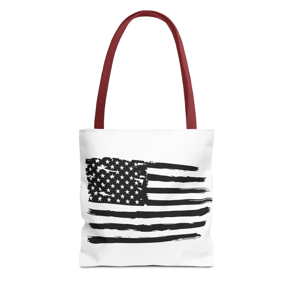 American Flag Tote Bag — Distressed Black & White Patriotic Canvas Tote