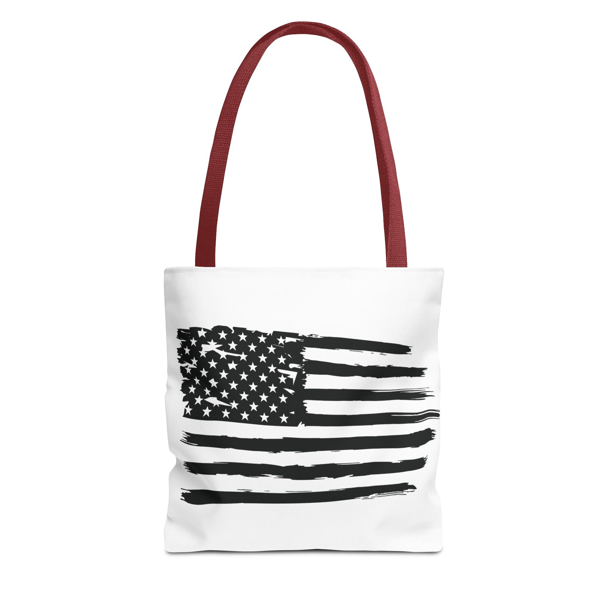 American Flag Tote Bag — Distressed Black & White Patriotic Canvas Tote
